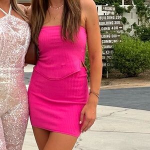 Pink Ribbed Women's Skirt and Top